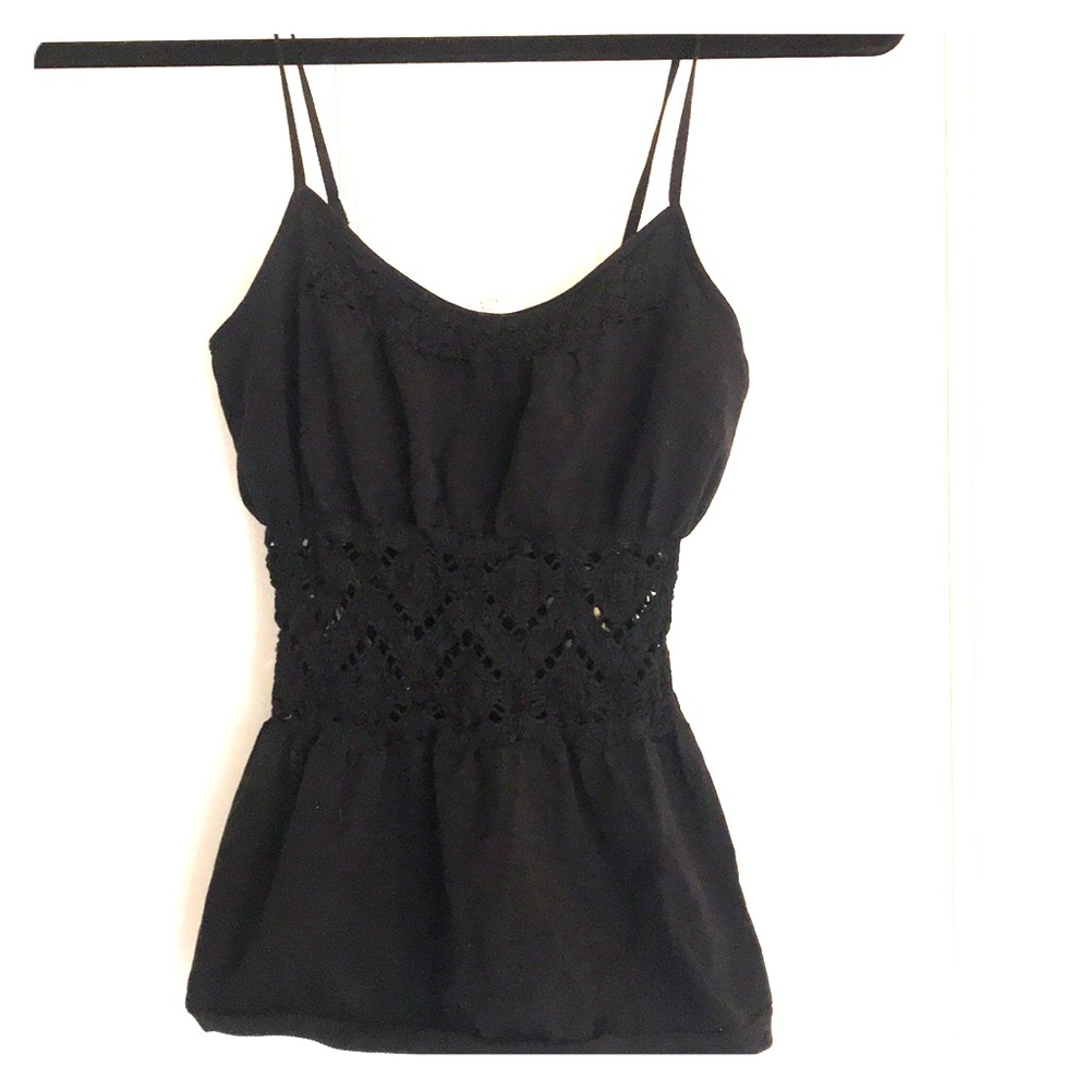 Bebe tank top with crochet accent midsection